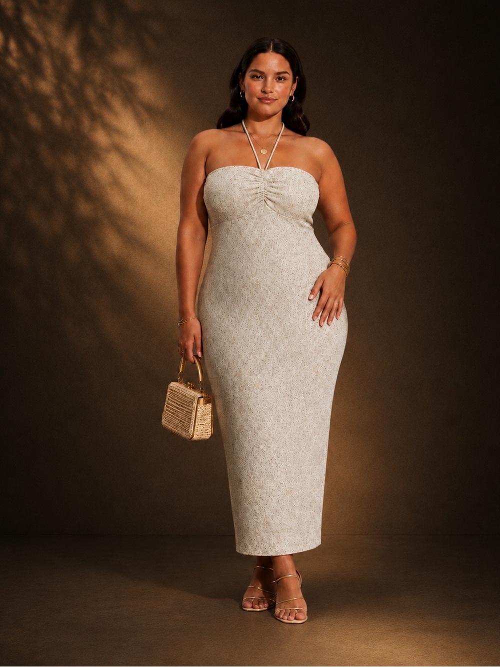 SZ 2x The Divine Curve halter Shimmer Maxi Dress